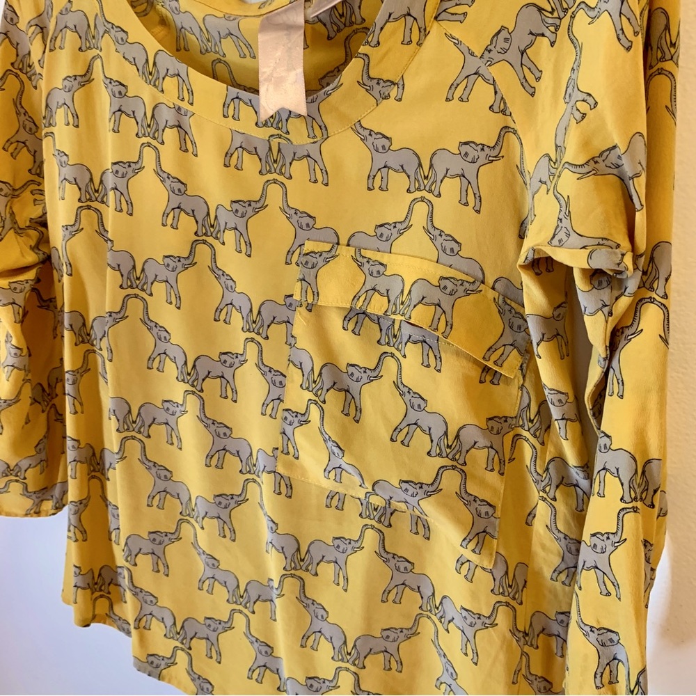 100% Silk Scoop-neck Blouse in cute Elephant print